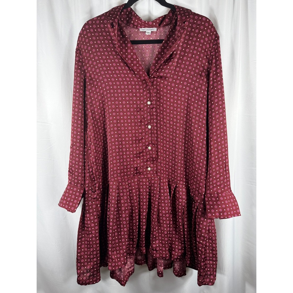 Free Assembly Women's Burgundy Pink Geometric Print Drop Waist Tunic Dress‎ M